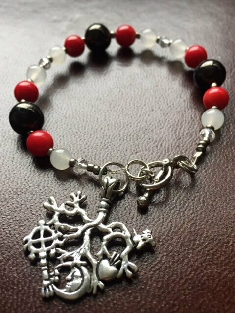 Cimaruta Bracelet - Red Coral, Jet & White Jade