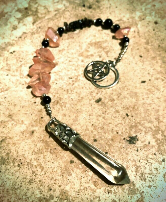 Quartz Crystal, Pink Aura Quartz, & Onyx Pendulum