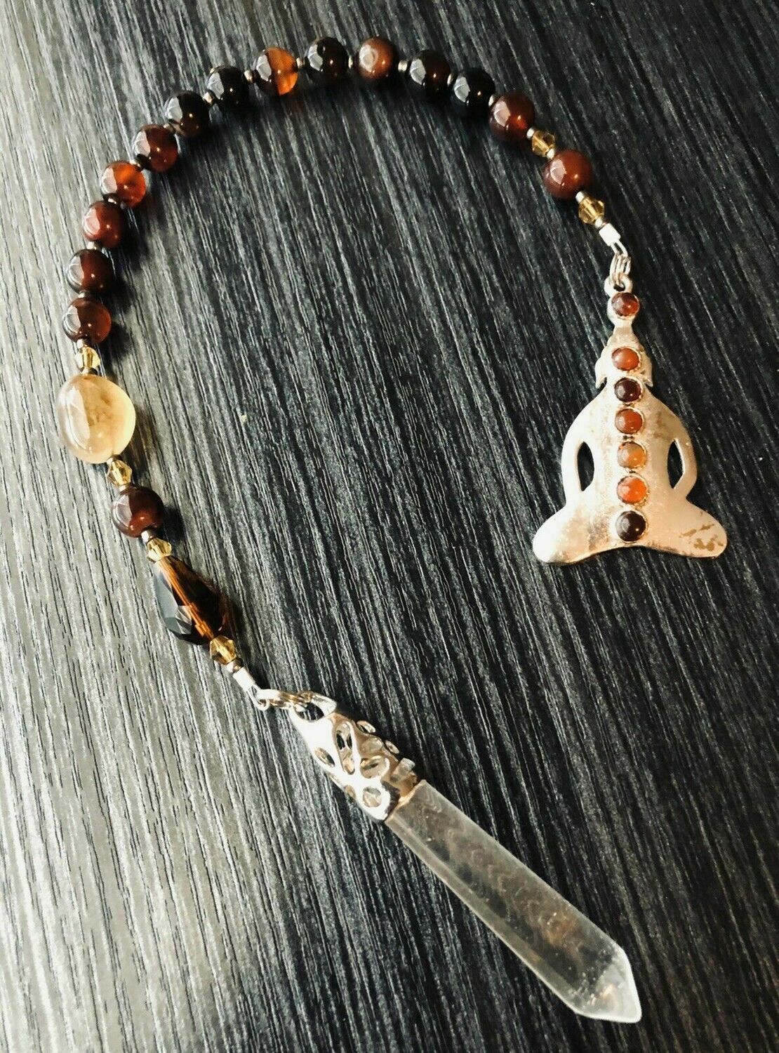 Quartz Crystal, Agate, Carnelian Chakra Pendulum