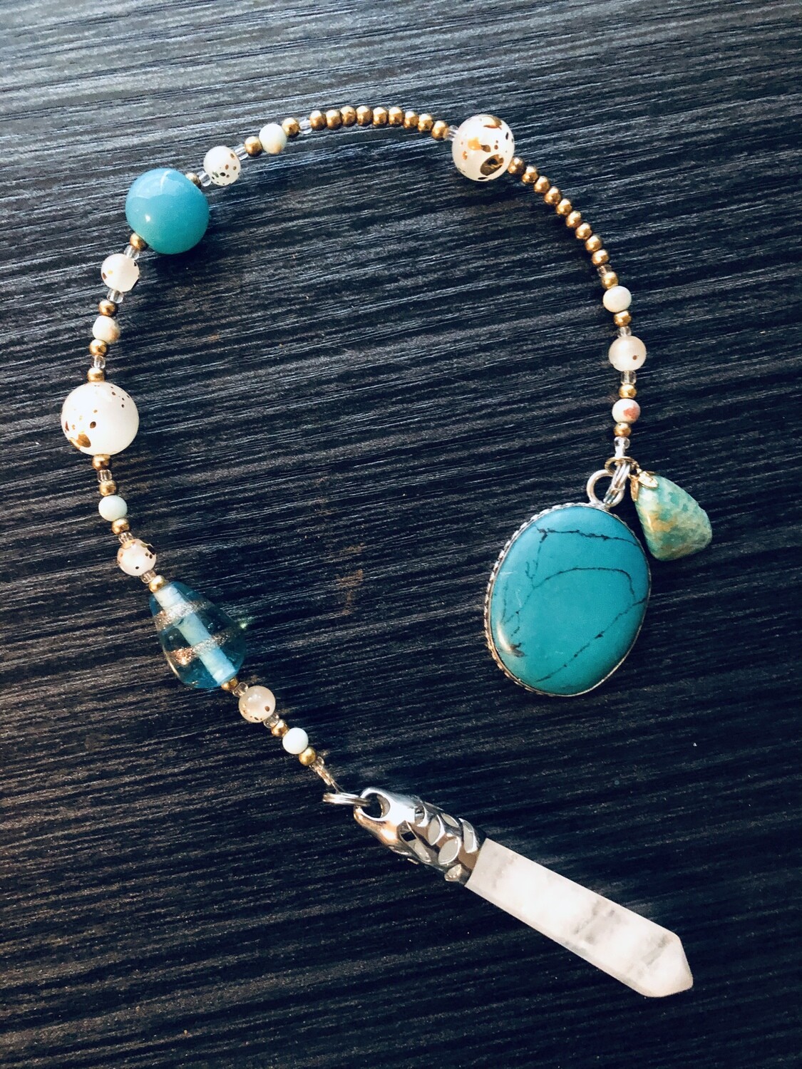 Quartz Crystal, Ocean Jasper, & Howlite Pendulum