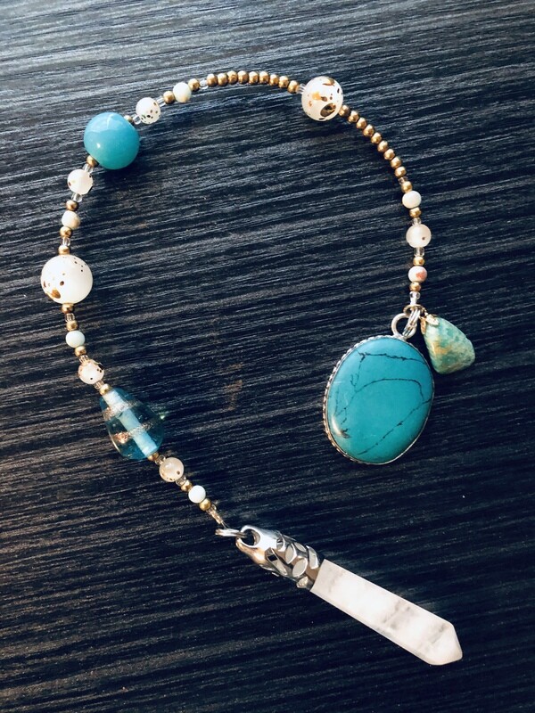 Quartz Crystal, Ocean Jasper, & Howlite Pendulum