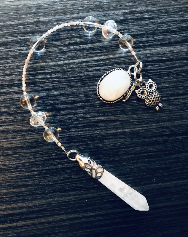 Quartz Crystal & Rainbow Moonstone Pendulum