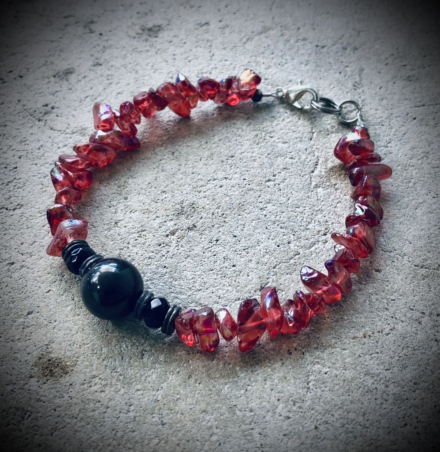 Jet & Red Angel Aura Quartz Bracelet
