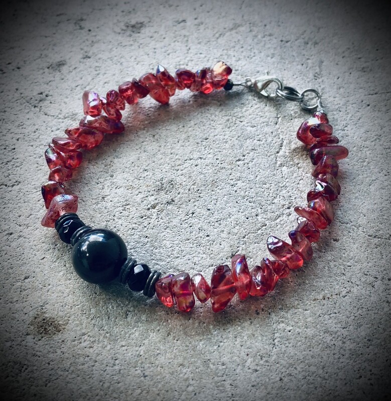 Jet & Red Angel Aura Quartz Bracelet