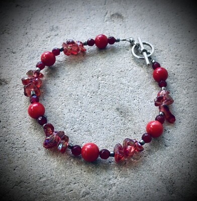 Garnet, Red Coral & Red Angel Aura Quartz Bracelet