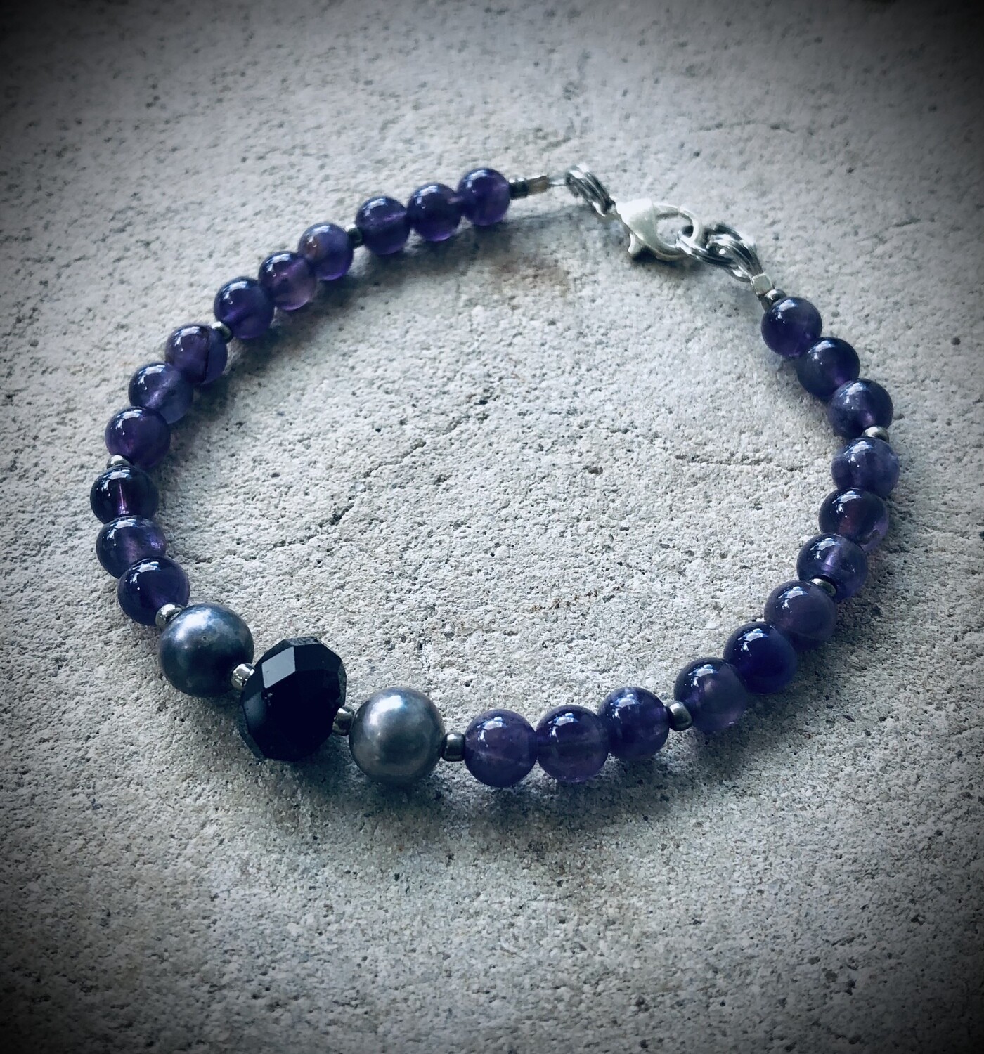 Amethyst, Pearl & Onyx Bracelet