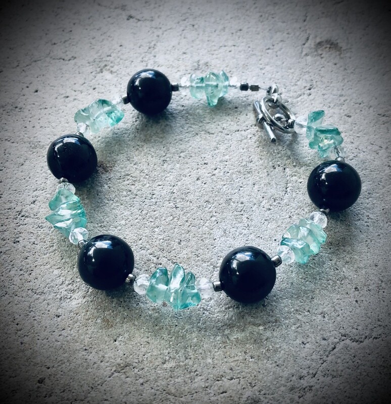 Jet & Teal Angel Aura Quartz Bracelet