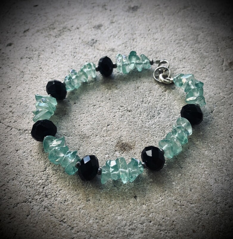 Onyx & Teal Angel Aura Quartz Bracelet