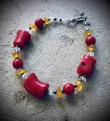Red Coral & Amber Bracelet