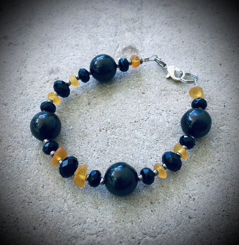 Amber, Jet & Onyx Bracelet