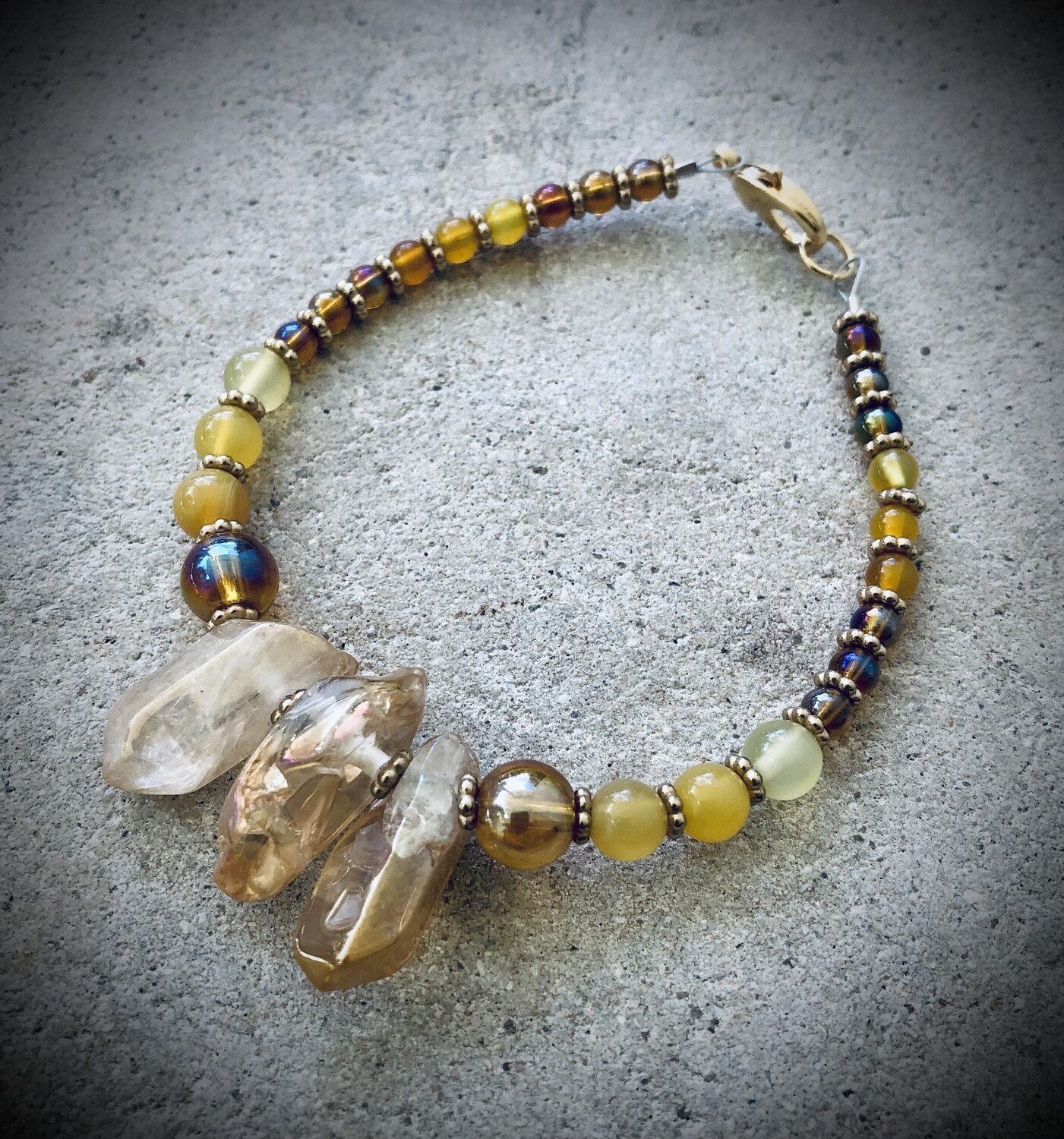 Peach Angel Aura Quartz & Yellow Jade Bracelet