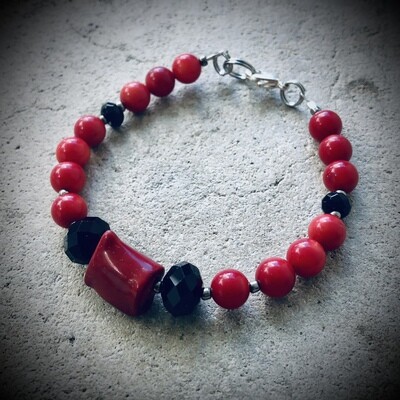 Onyx & Red Coral Bracelet