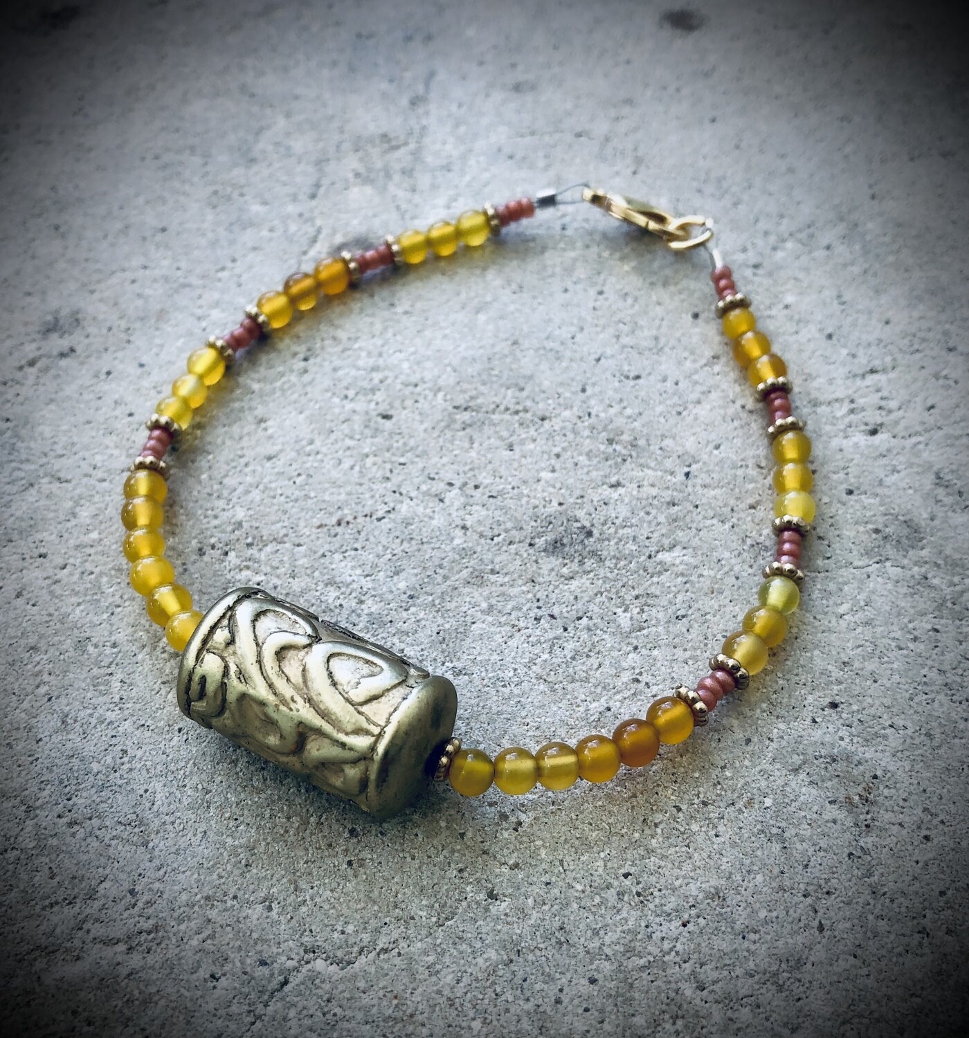 Yellow Jade & Vintage Clay Bracelet