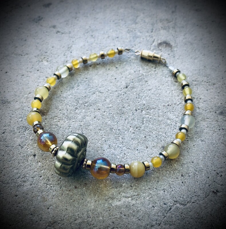 Yellow Jade & Vintage Clay Bracelet