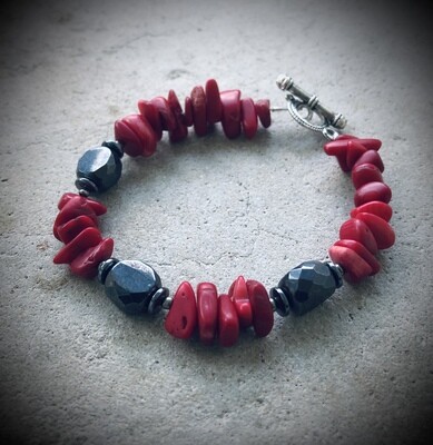 Red Coral & Hematite Bracelet