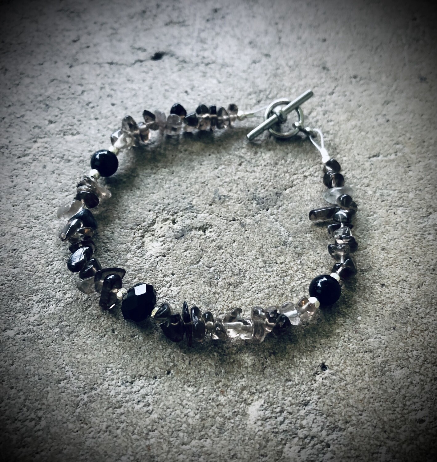 Smoky Quartz, Onyx & Vintage Jet Bracelet
