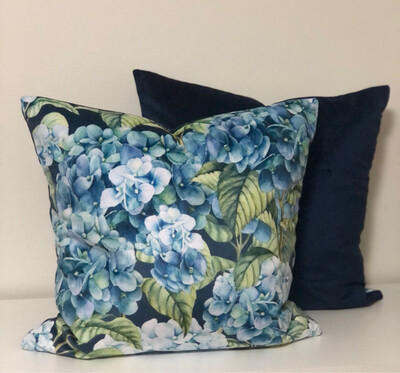 Hydrangea & Navy Velvet Cushion Cover