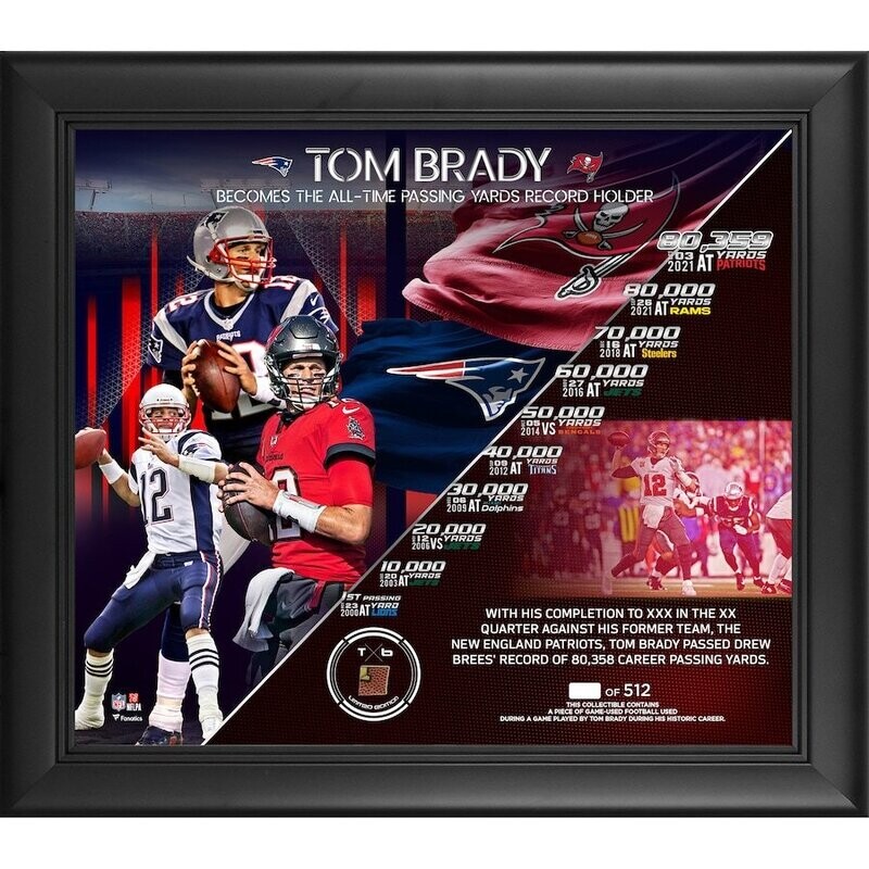 Tom Brady Tampa Bay Buccaneers Fanatics Authentic NFL All-Time Passing Yards Record Collage with a Piece of Game-Used Ball