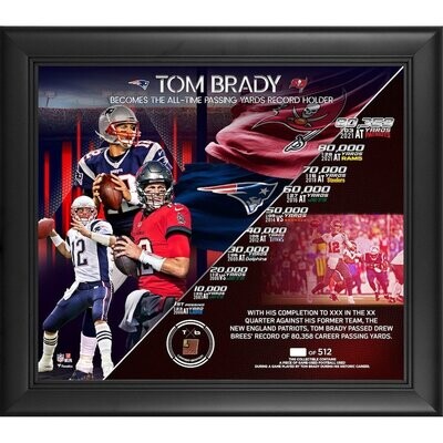 Tom Brady Tampa Bay Buccaneers Fanatics Authentic NFL All-Time Passing Yards Record Collage with a Piece of Game-Used Ball
