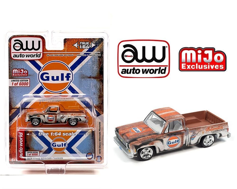 Auto World MiJo Exclusives 1978 Chevy Silverado Fleetside GULF (Patina Rust)
