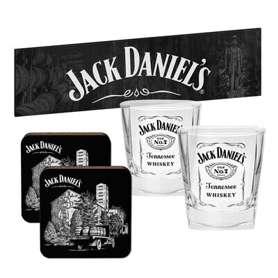 Jack Daniels Set of 2 Spirit Glasses with Coasters & Bar Mat