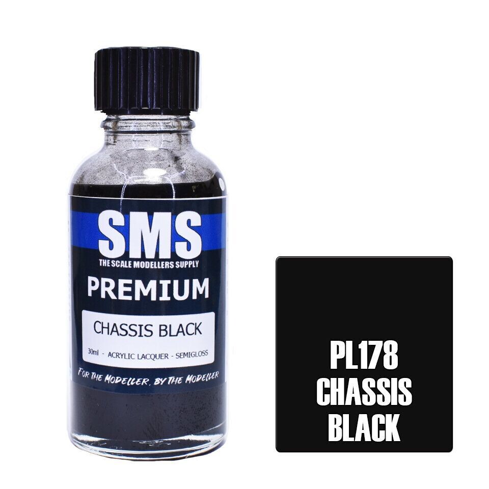 SMS Premium Acrylic Lacquer Series PL178 Chassis Black (Semi Gloss Black) 30ml