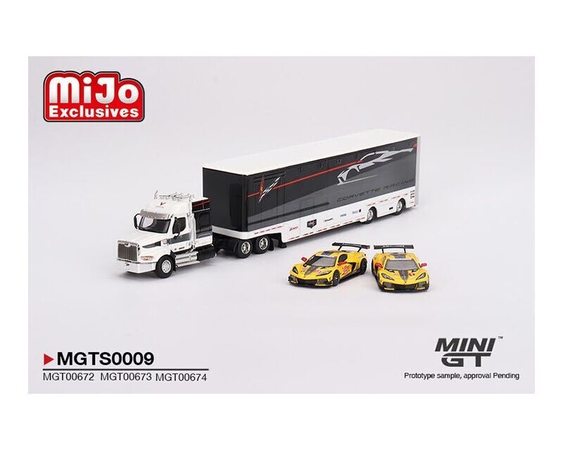 Mini GT Corvette Racing C8.R Racing Transporter Set