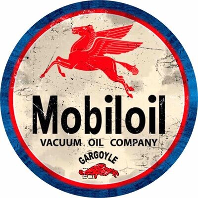 Mobiloil Gargoyle 30cm Round Tin Sign