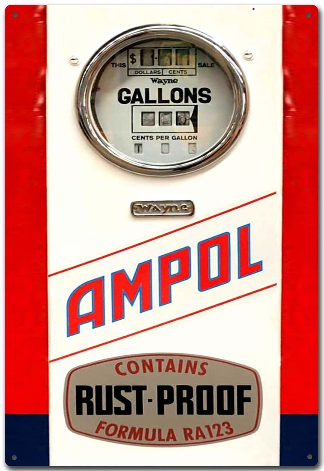 Ampol Wayne Petrol Pump Rectangular Tin Sign