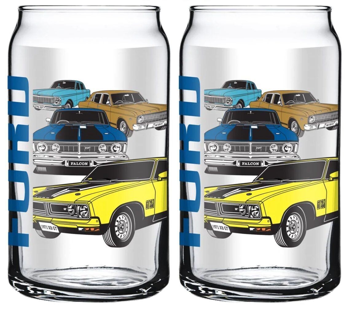 Ford Muscle Cars Set of 2 Can Shaped Glasses