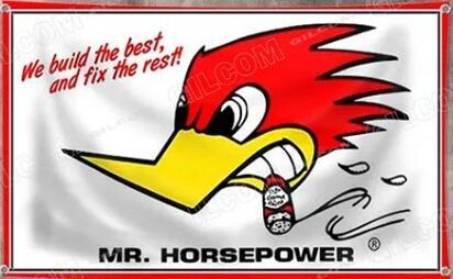 Clay Smith Cams White Mr Horsepower Banner Flag