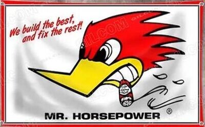 Clay Smith Cams White Mr Horsepower Banner Flag