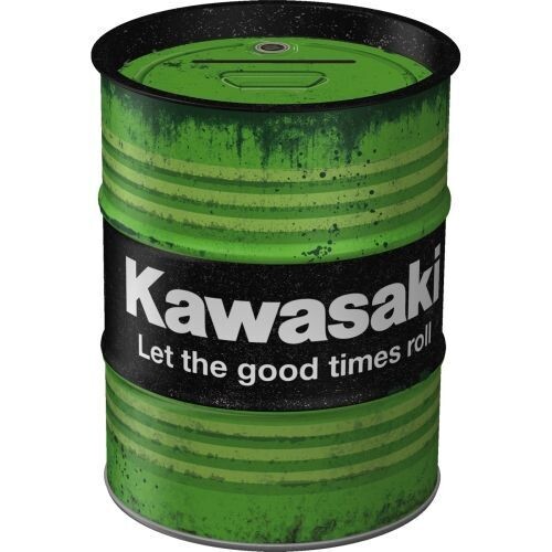Nostalgic-Art Money Box Oil Barrel Kawasaki Let The Good Times Roll 9.3x9.3x11.5cm
