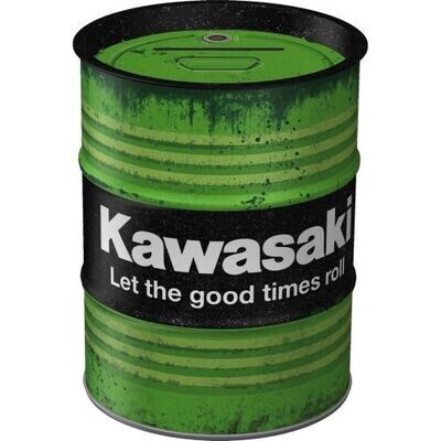 Nostalgic-Art Money Box Oil Barrel Kawasaki Let The Good Times Roll 9.3x9.3x11.5cm