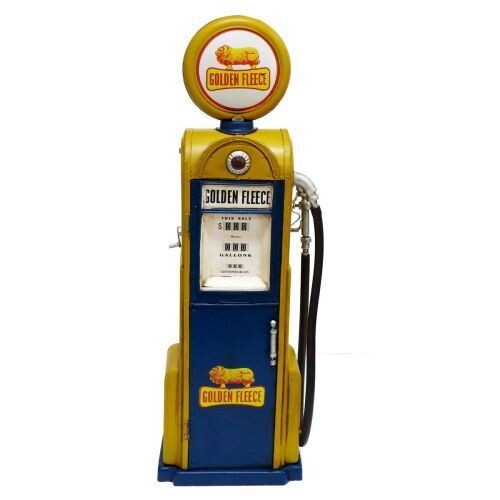 Golden Fleece Petrol Bowser Pump Metal Ornament with Storage Blue and Yellow 46cm