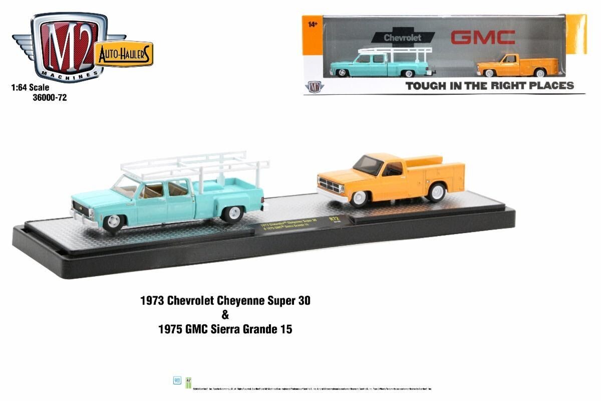 M2 Machines Auto-Haulers R72 1973 Chevrolet Cheyenne Super 30 & 1975 GMC Sierra Grande 15