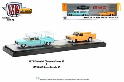 M2 Machines Auto-Haulers R72 1973 Chevrolet Cheyenne Super 30 & 1975 GMC Sierra Grande 15