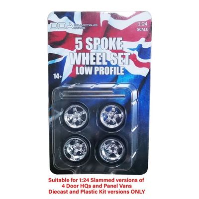 DDAW003 1/24 Low Profile Chrome 5 Spoke Wheels w/Tyres & Axles