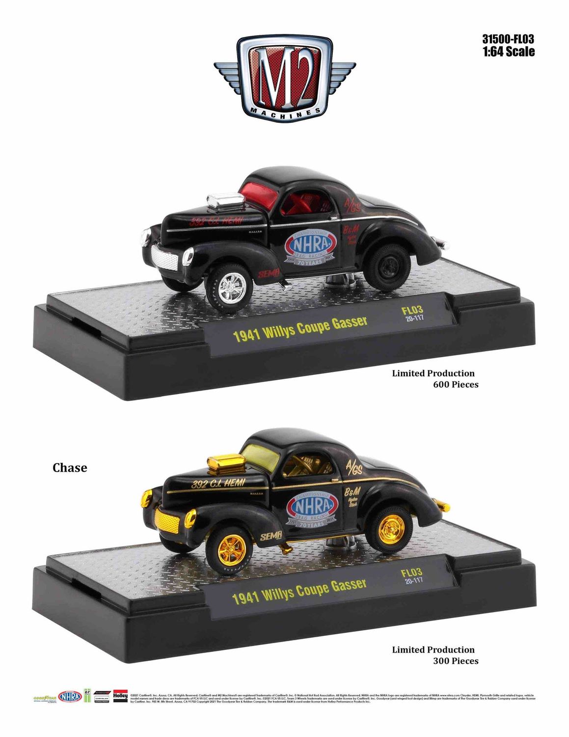 M2 Machines FL03 SEMA 1941 Willys Coupe Gasser Pair