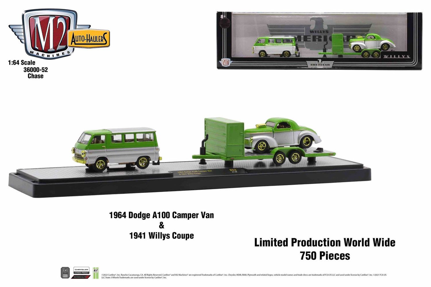 M2 Machines Auto-Haulers R52 1964 Dodge A100 Camper Van & 1941 Willys Coupe CHASE