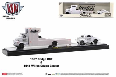 M2 Machines Auto-Haulers TW19 1957 Dodge COE & 1941 Willys Coupe Gasser