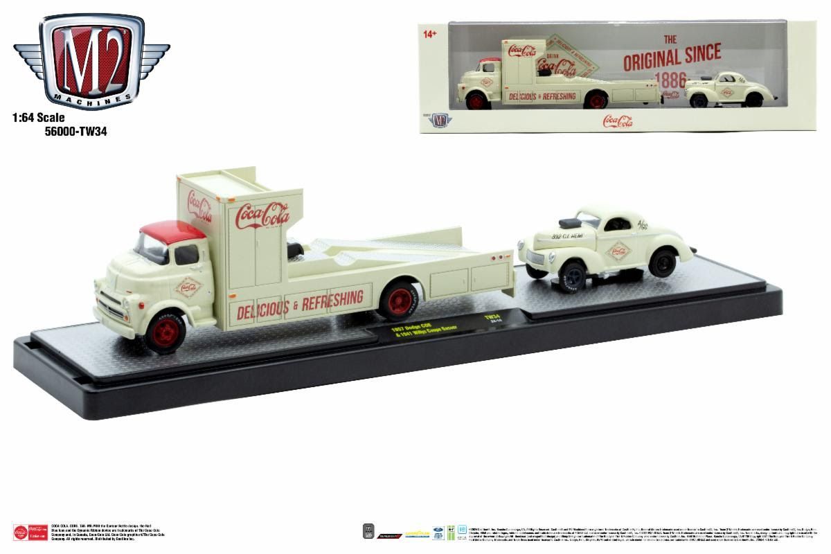 M2 Machines Coca-Cola Auto-Haulers TW34 1957 Dodge COE & 1941 Willys Coupe Gasser