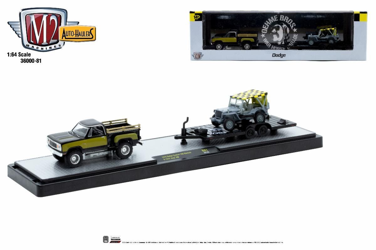M2 Machines Auto-Haulers R81 1978 Dodge Custom 100 Warlock & 1944 Jeep MB