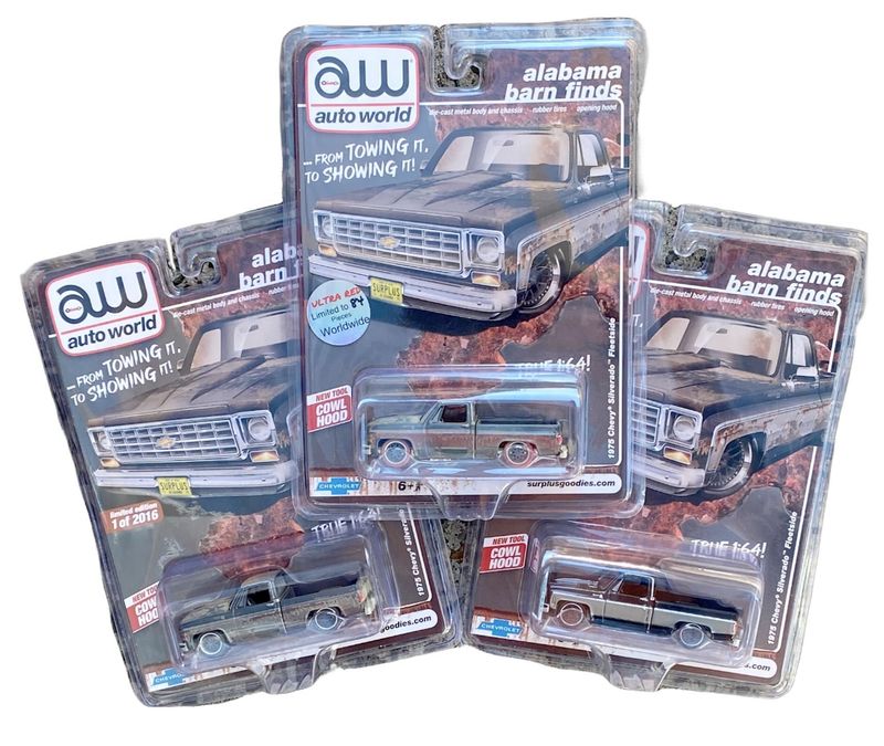 Auto World Alabama Barn Finds 1975 Chevy Silverado Fleetside 3-Car Set