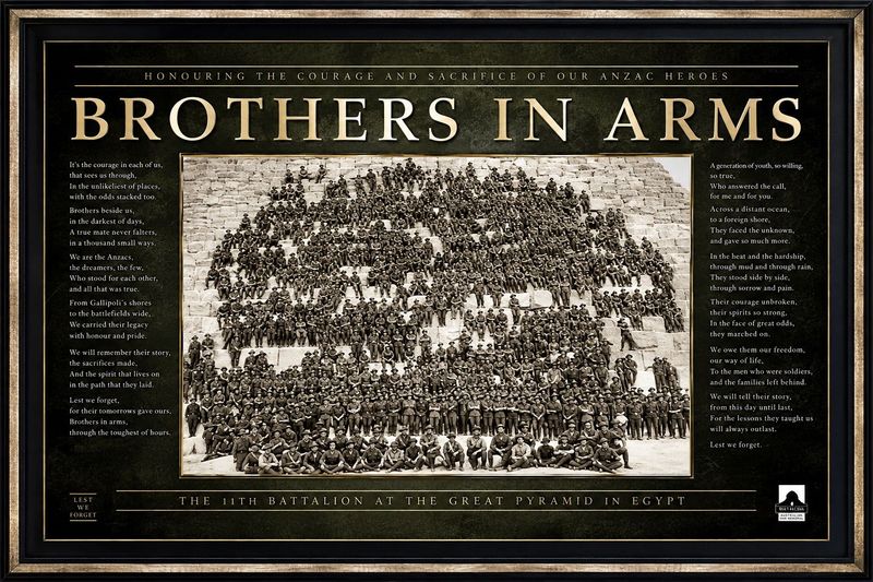 Brothers in Arms 11th Battalion Australian ANZAC soldiers at Great Pyramid Egypt framed WWI print