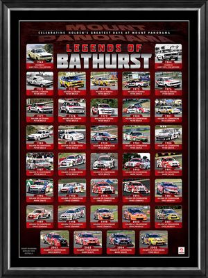 Holden Legends of Bathurst Framed Sportsprint Holden Legends of Bathurst framed print featuring Torana and Commodore race cars at Mount Panorama
