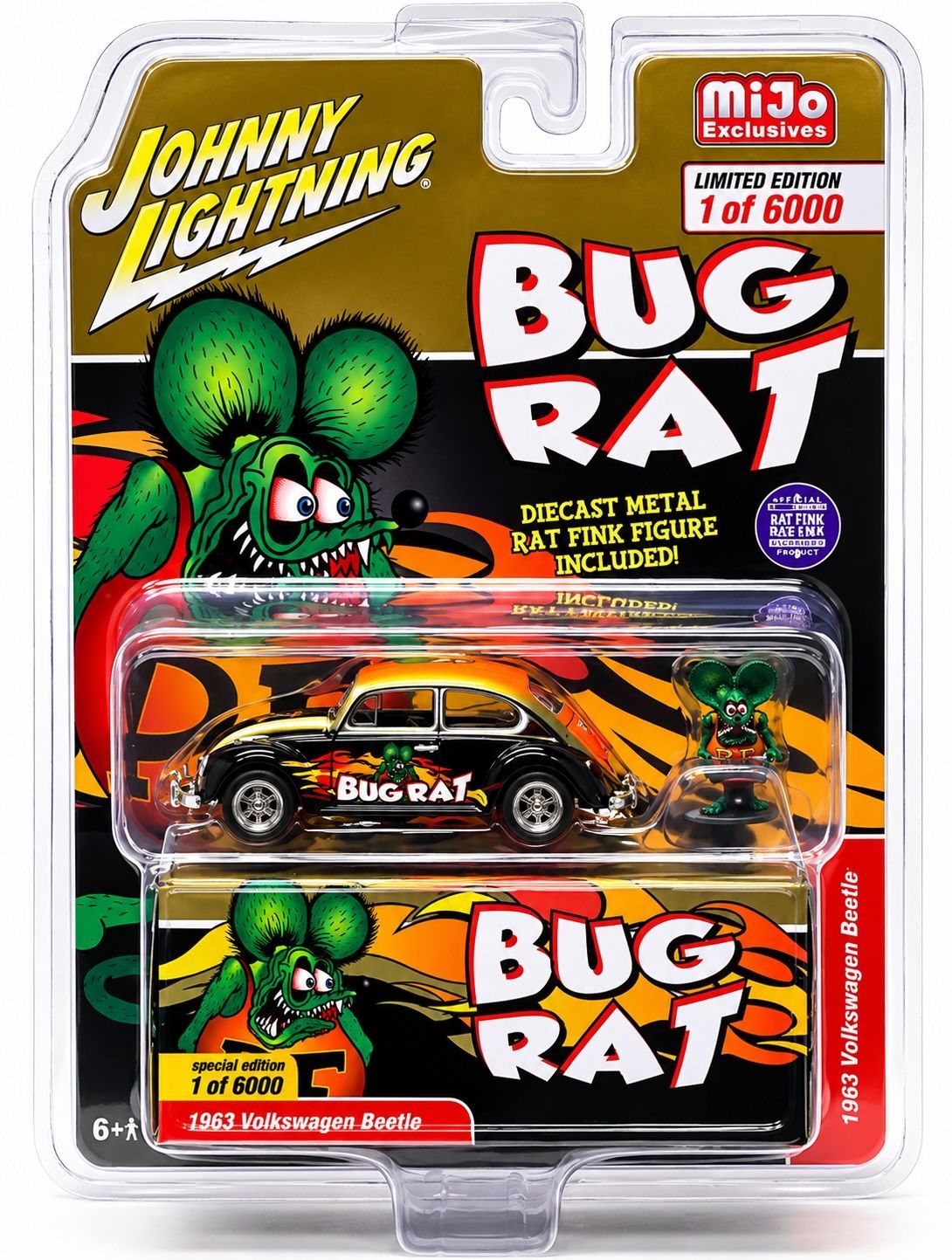 Johnny Lightning x American Diorama 1965 Volkswagen Beetle RAT FINK BUG RAT With Rat Fink Figure Johnny Lightning x American Diorama 1965 Volkswagen Beetle RAT FINK BUG RAT With Rat Fink Figure