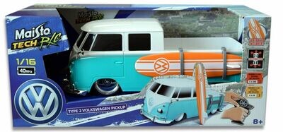 Maisto Tech R/C 1:16 Volkswagen Type 2 Pickup turquoise and white with orange VW surfboard