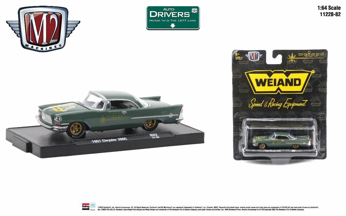 M2 Machines Auto-Drivers 1957 Chrysler 300C Weiand 1:64 Diecast – R82 M2 Machines Auto-Drivers 1957 Chrysler 300C Weiand green 1:64 diecast model R82