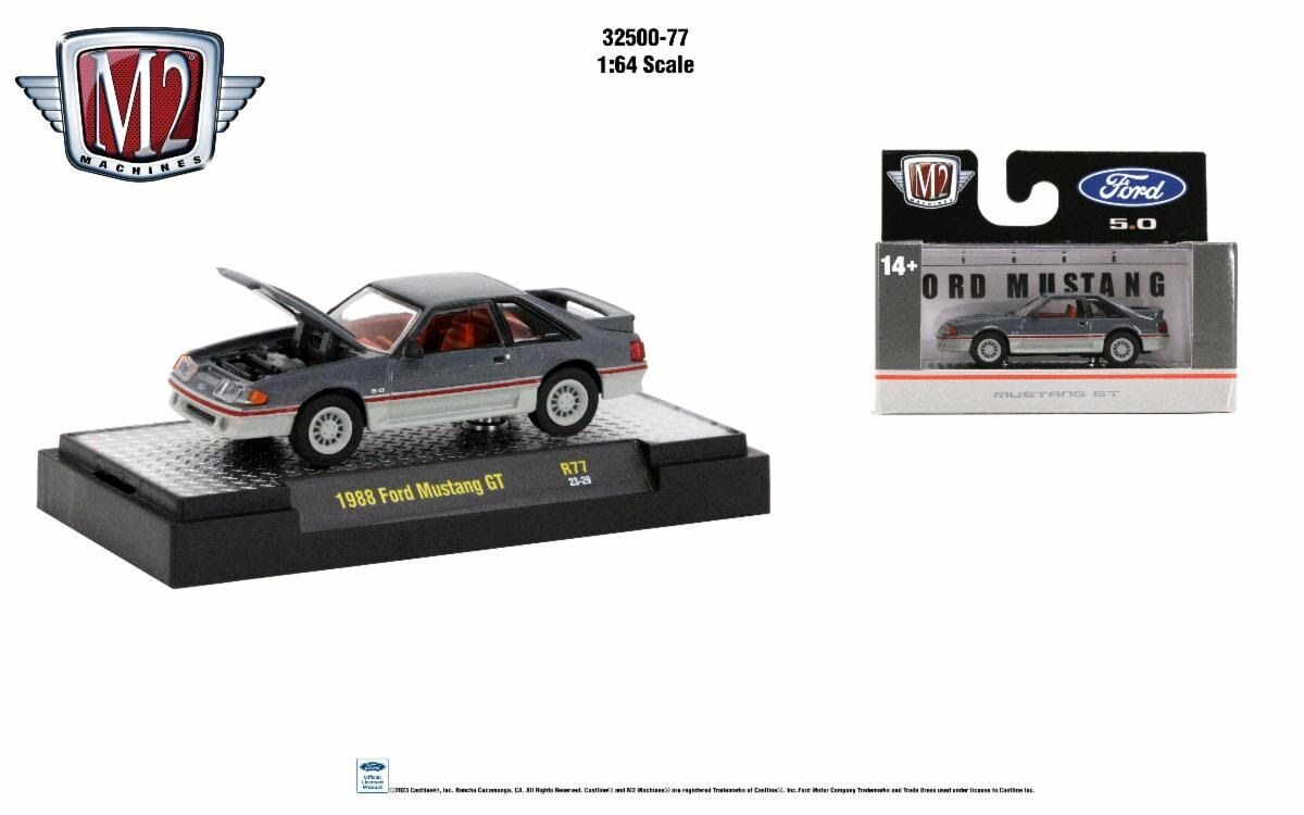 M2 Machines Auto-Thentics 1988 Ford Mustang GT 5.0 R77 1:64 Diecast Model M2 Machines 1988 Ford Mustang GT 5.0 grey 1:64 Fox Body diecast model R77
